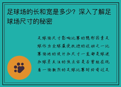 足球场的长和宽是多少？深入了解足球场尺寸的秘密