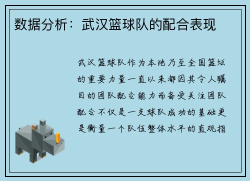 数据分析：武汉篮球队的配合表现
