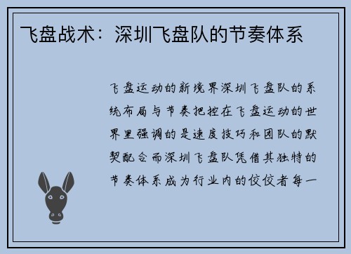 飞盘战术：深圳飞盘队的节奏体系